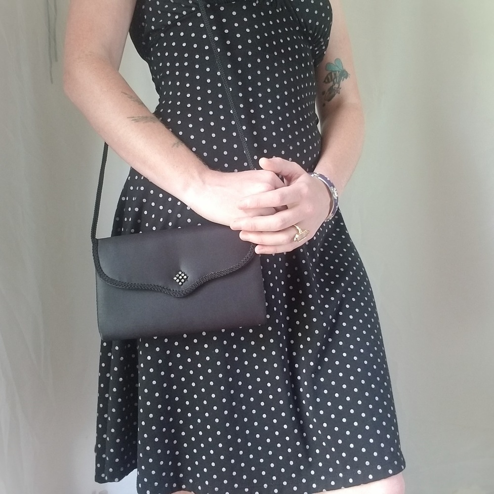 La Regale Black Silk Shoulder Bag Evening Purse